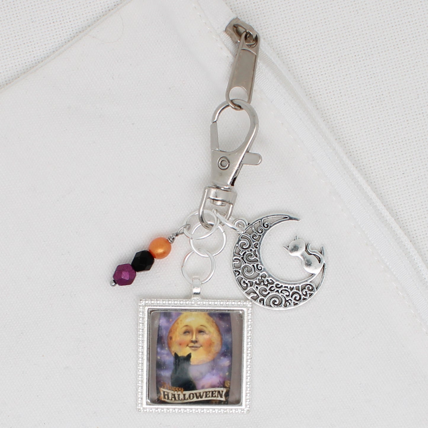 Cat And Moon Face Zipper Pull/ Mini-Fob