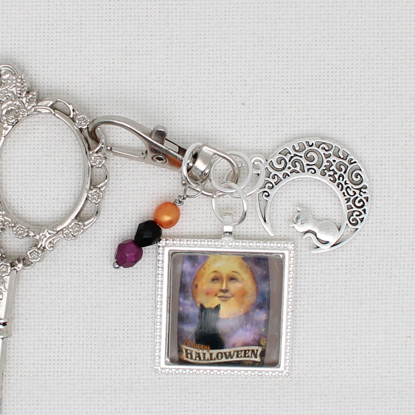 Cat And Moon Face Zipper Pull/ Mini-Fob