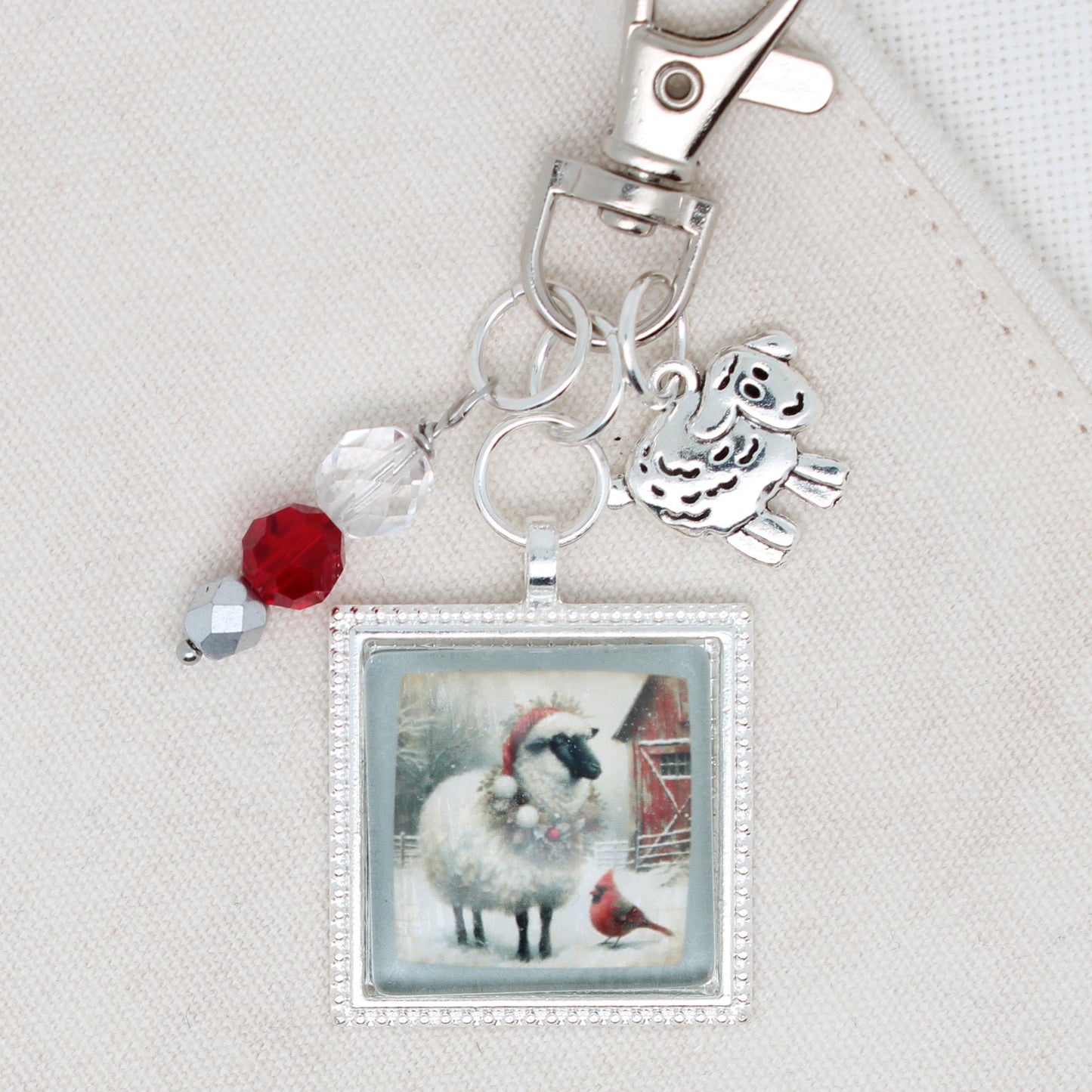 Christmas Sheep Zipper Pull/ Mini-Fob