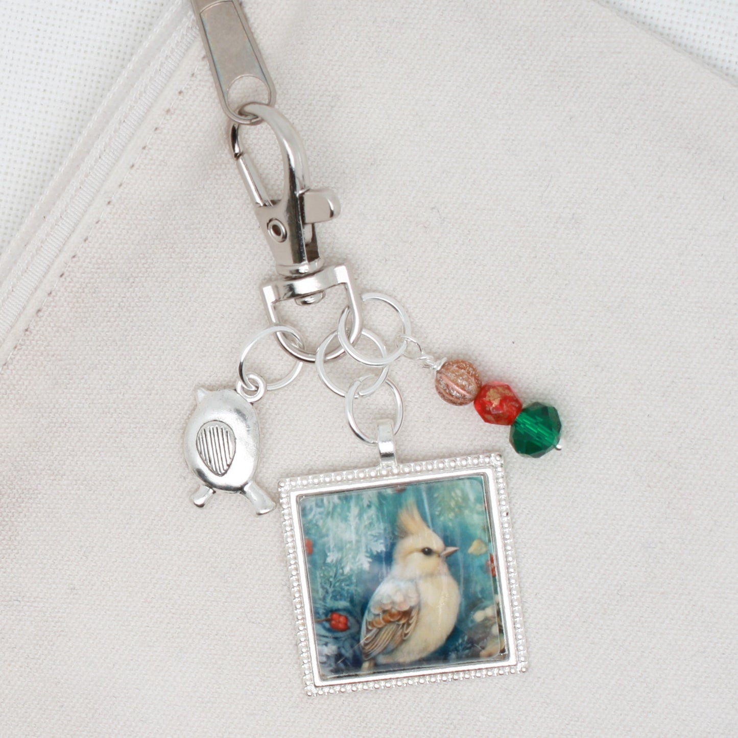 Christmas Bird Zipper Pull/ Mini- Fob