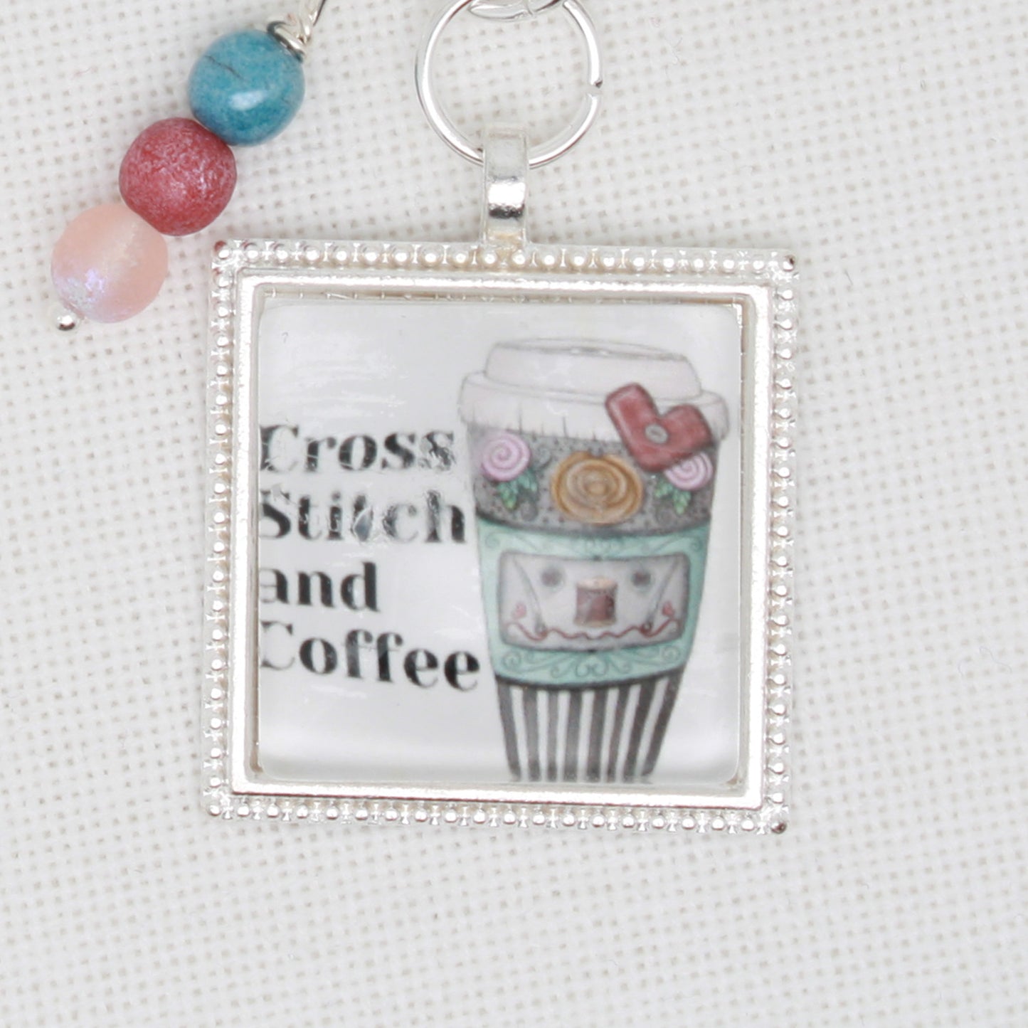 Cross Stitch And Coffee Zipper Pull/ Mini- Fob