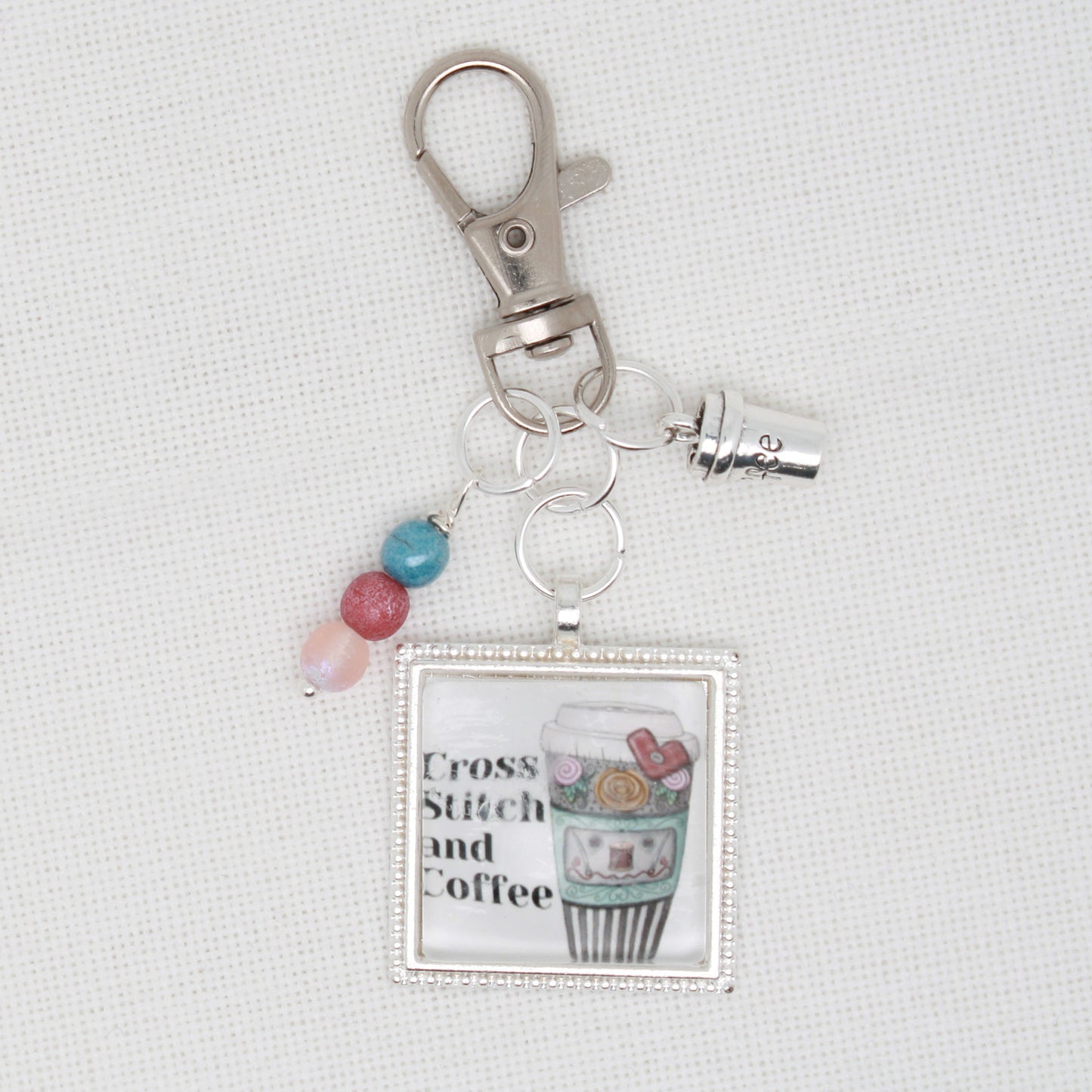 Cross Stitch And Coffee Zipper Pull/ Mini- Fob