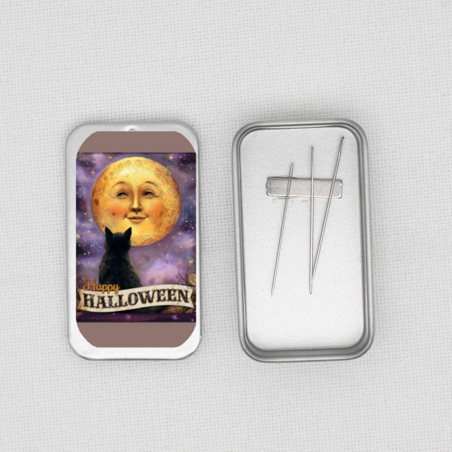 Cat And Moon Face Needle Tin