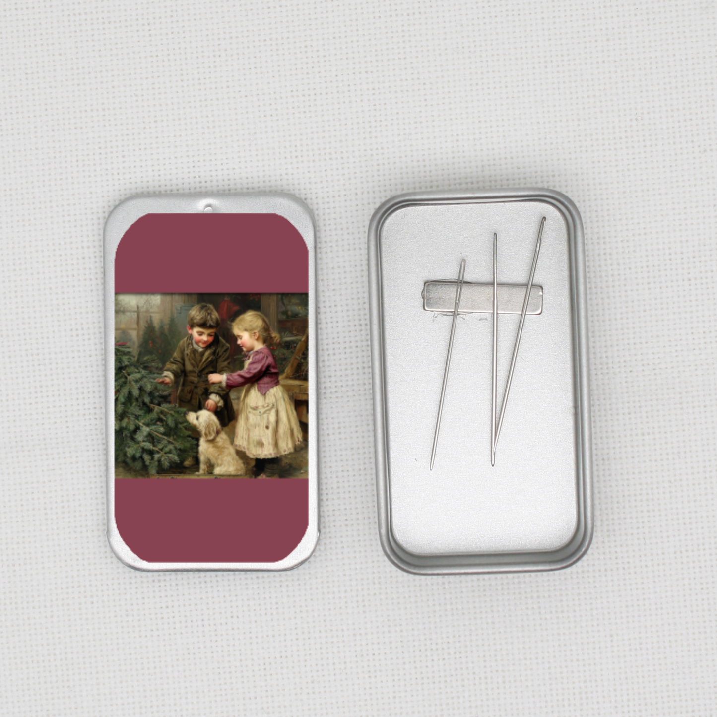 Christmas Children Needle Tin