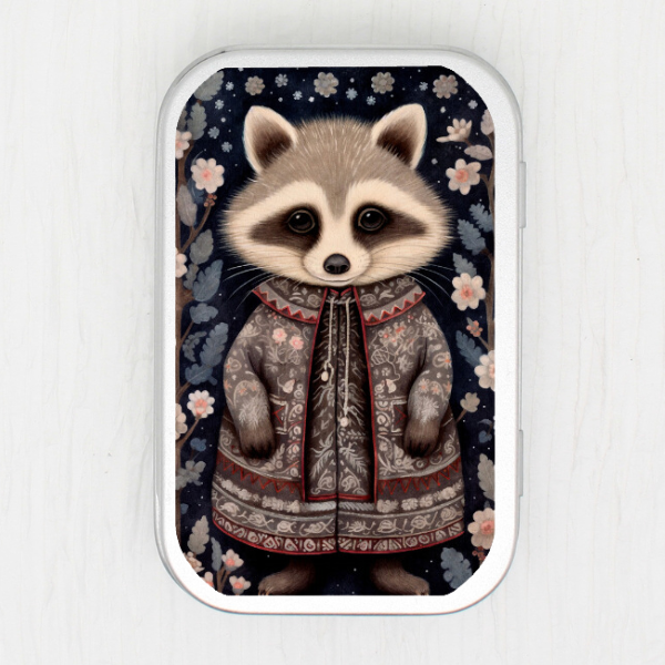 Winter Raccoon Small Storage Tin