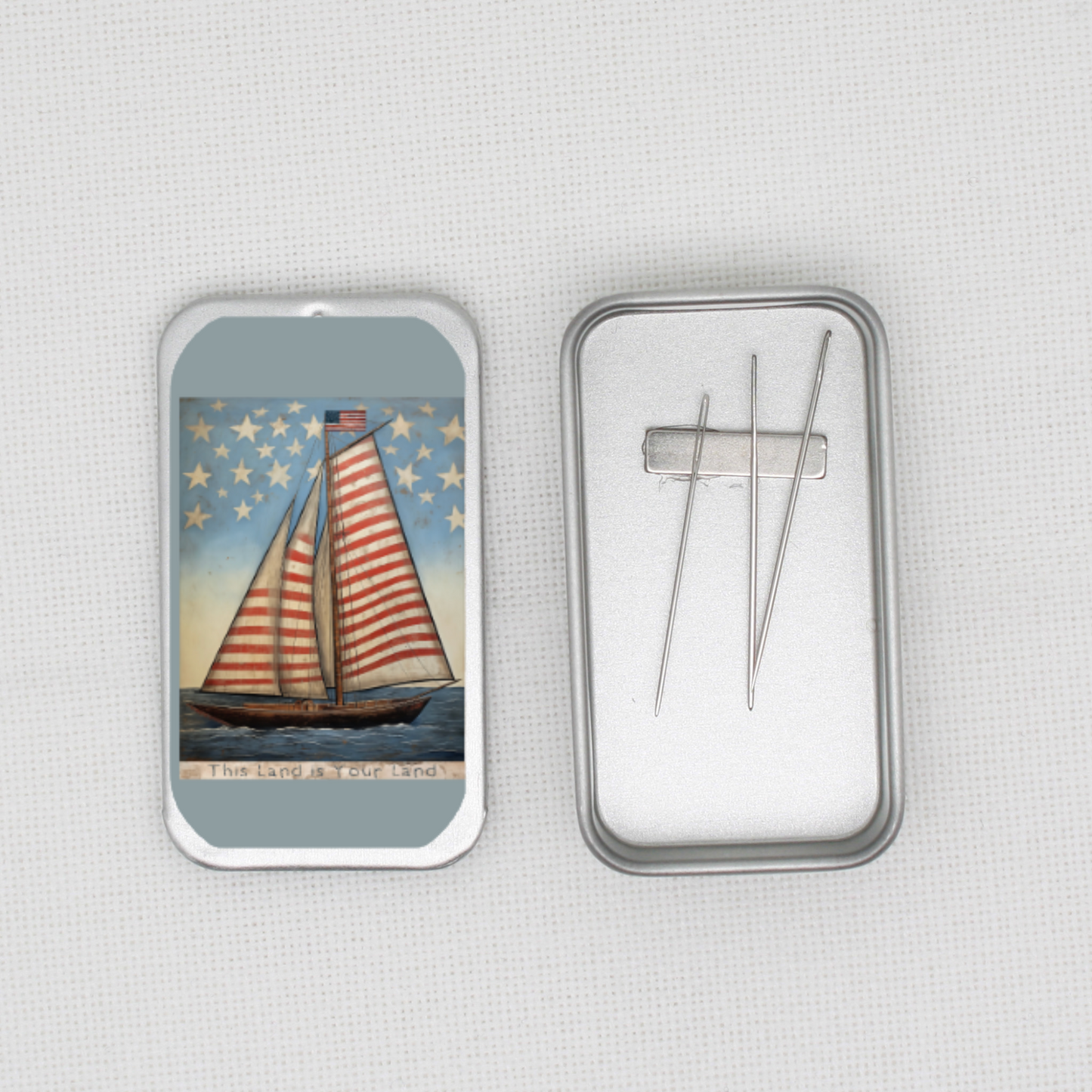 This Land Is Your Land Sailboat Needle Tin