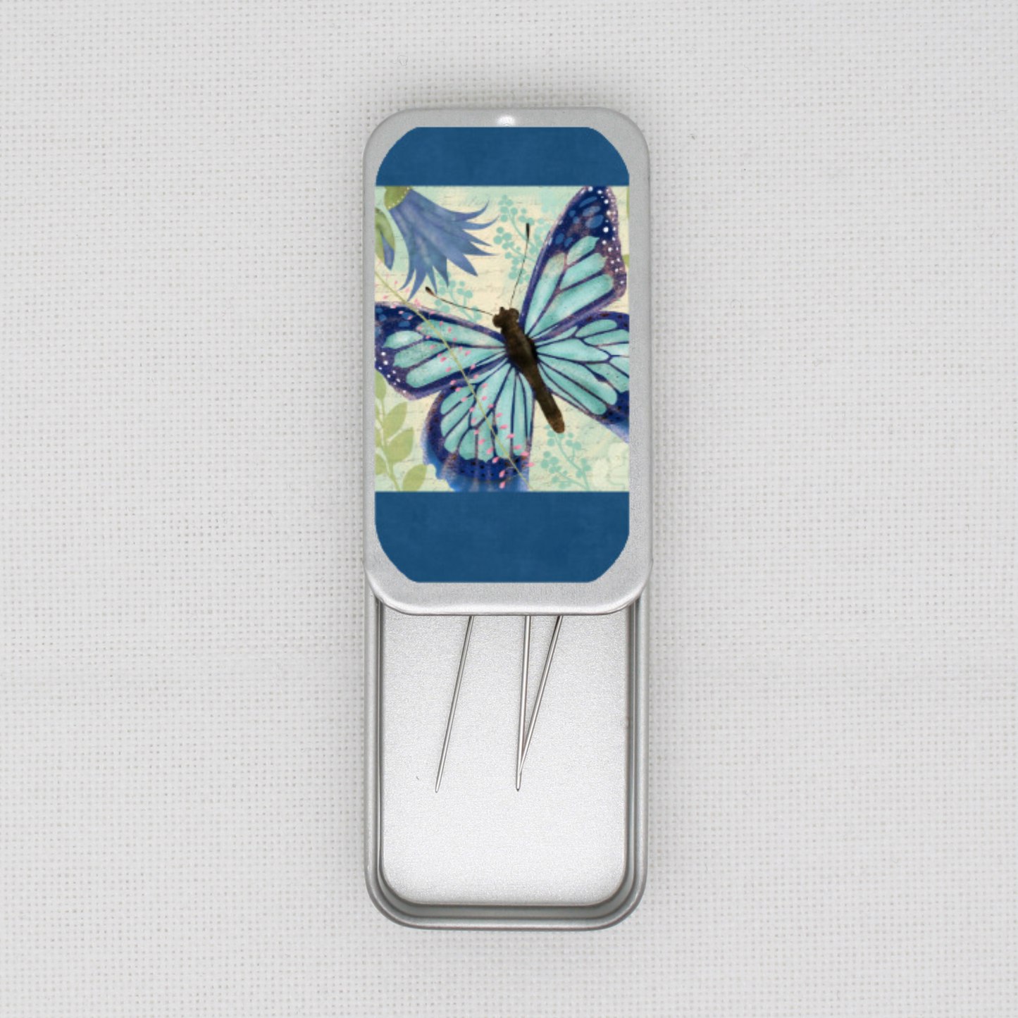 Blue Butterfly Needle Tin