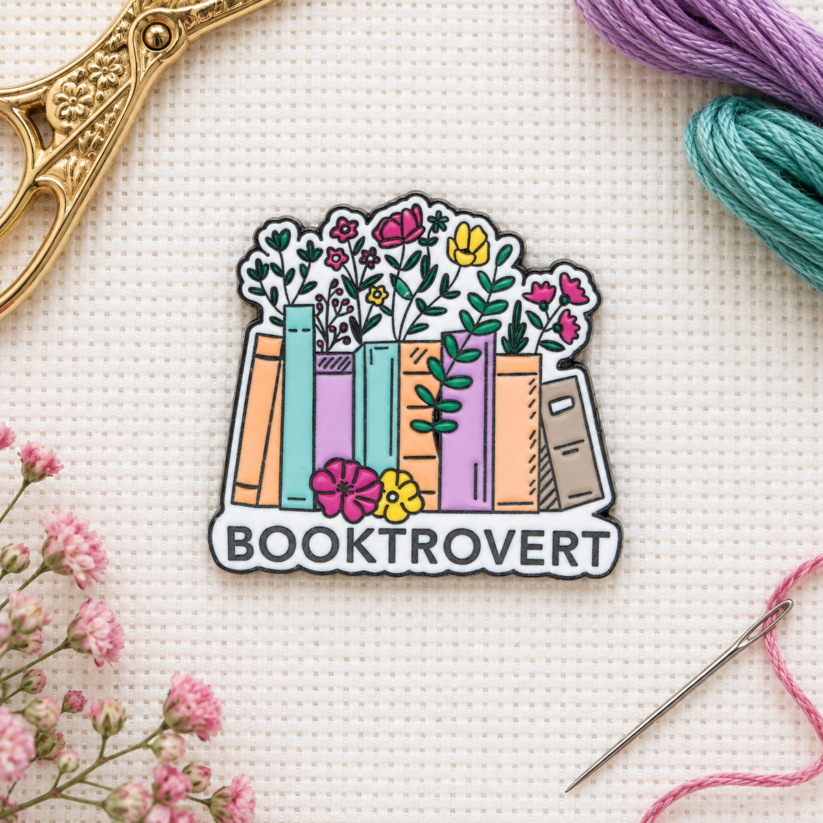Booktrovert Enamel Magnetic  Needle Minder For Cross Stitch