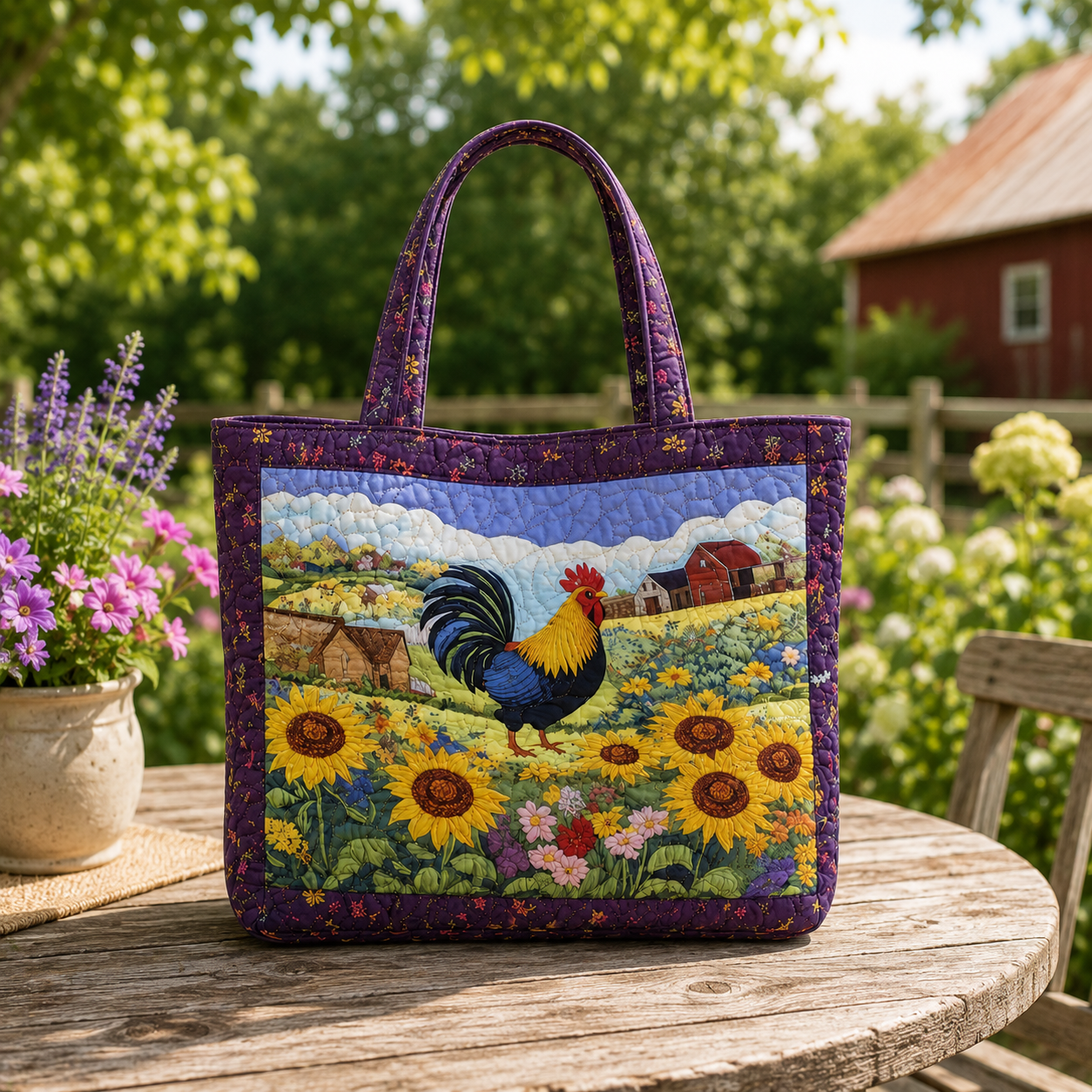 Rooster And Sunflowers Project Tote