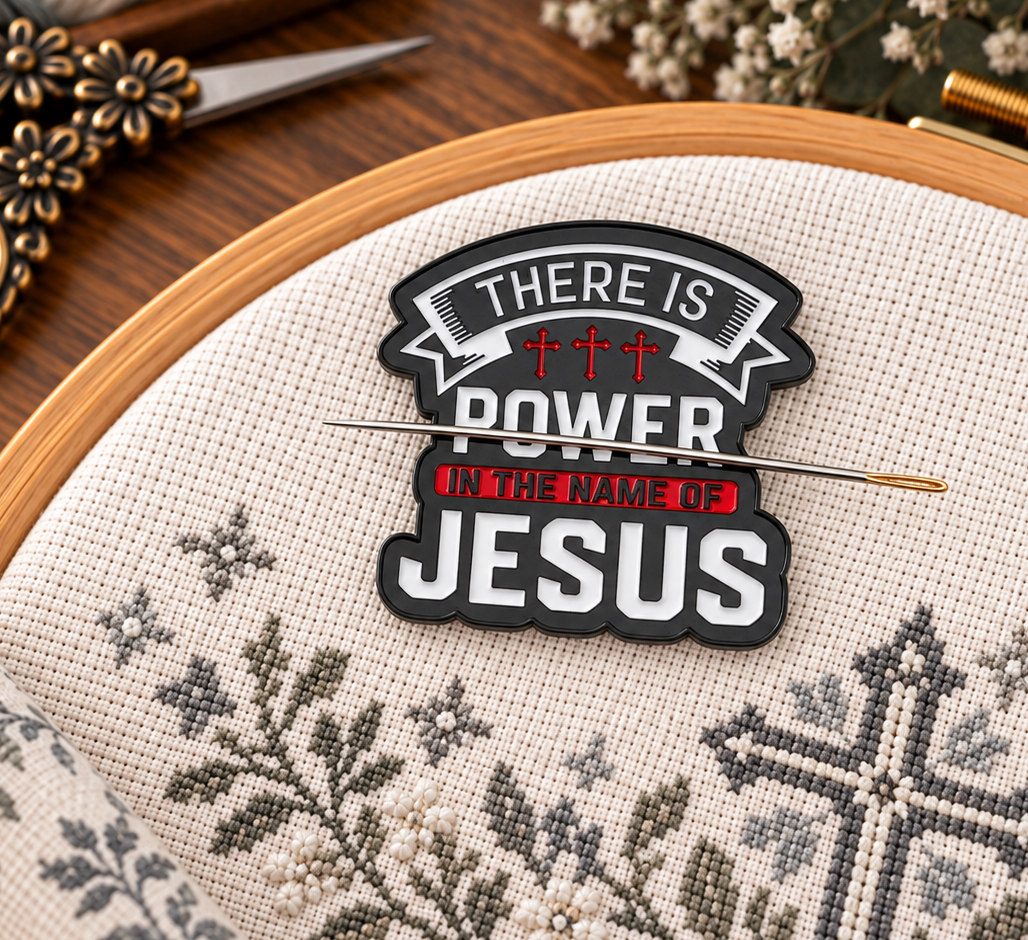 There Is Power In The Name Of Jesus Enamel Magnetic  Needle Minder For Cross Stitch