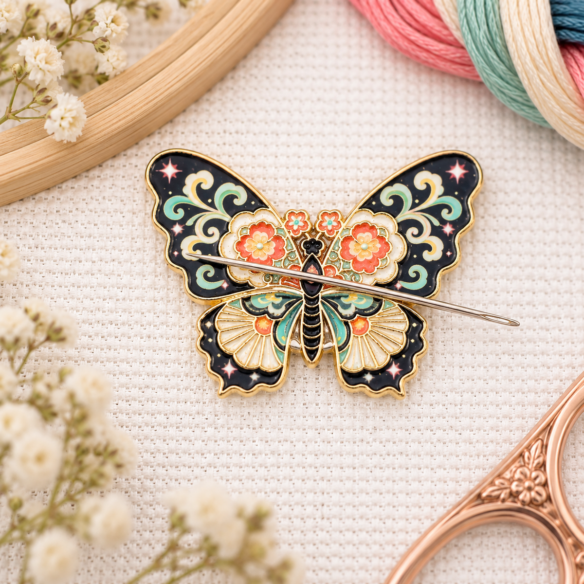 Yellow Butterfly Enamel Magnetic Needle Minder For Cross Stitch