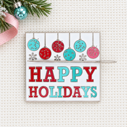 Happy Holidays Enamel Magnetic Needle Minder For Cross Stitch