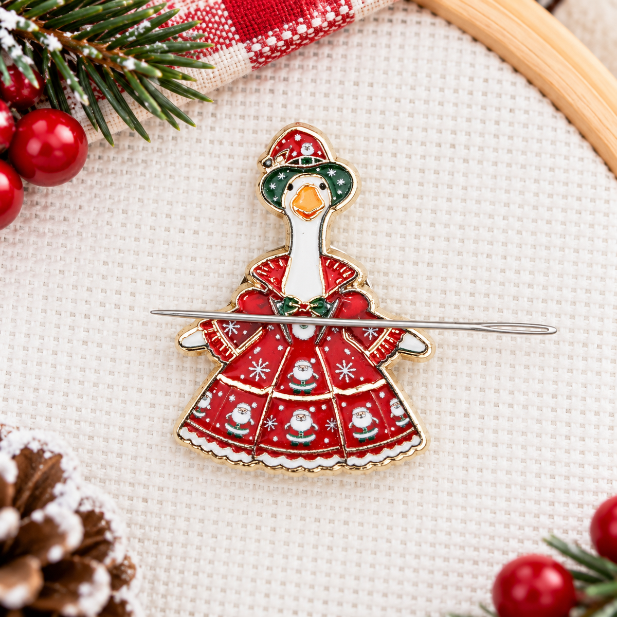 Christmas Goose Enamel Magnetic Needle Minder For Cross Stitch