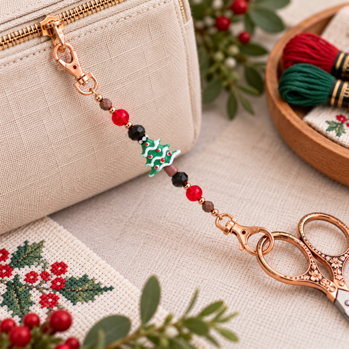 Christmas Tree Double Clip Scissor Fob