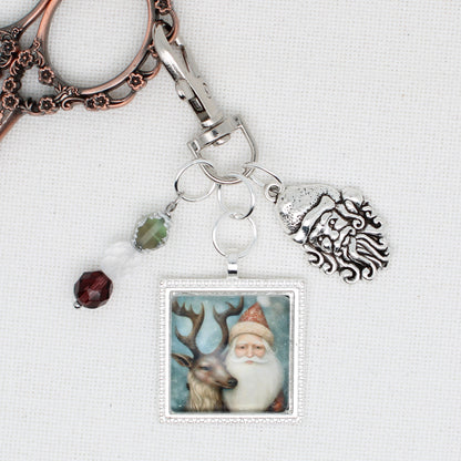 Santa Reindeer Zipper Pull/ Mini- Fob