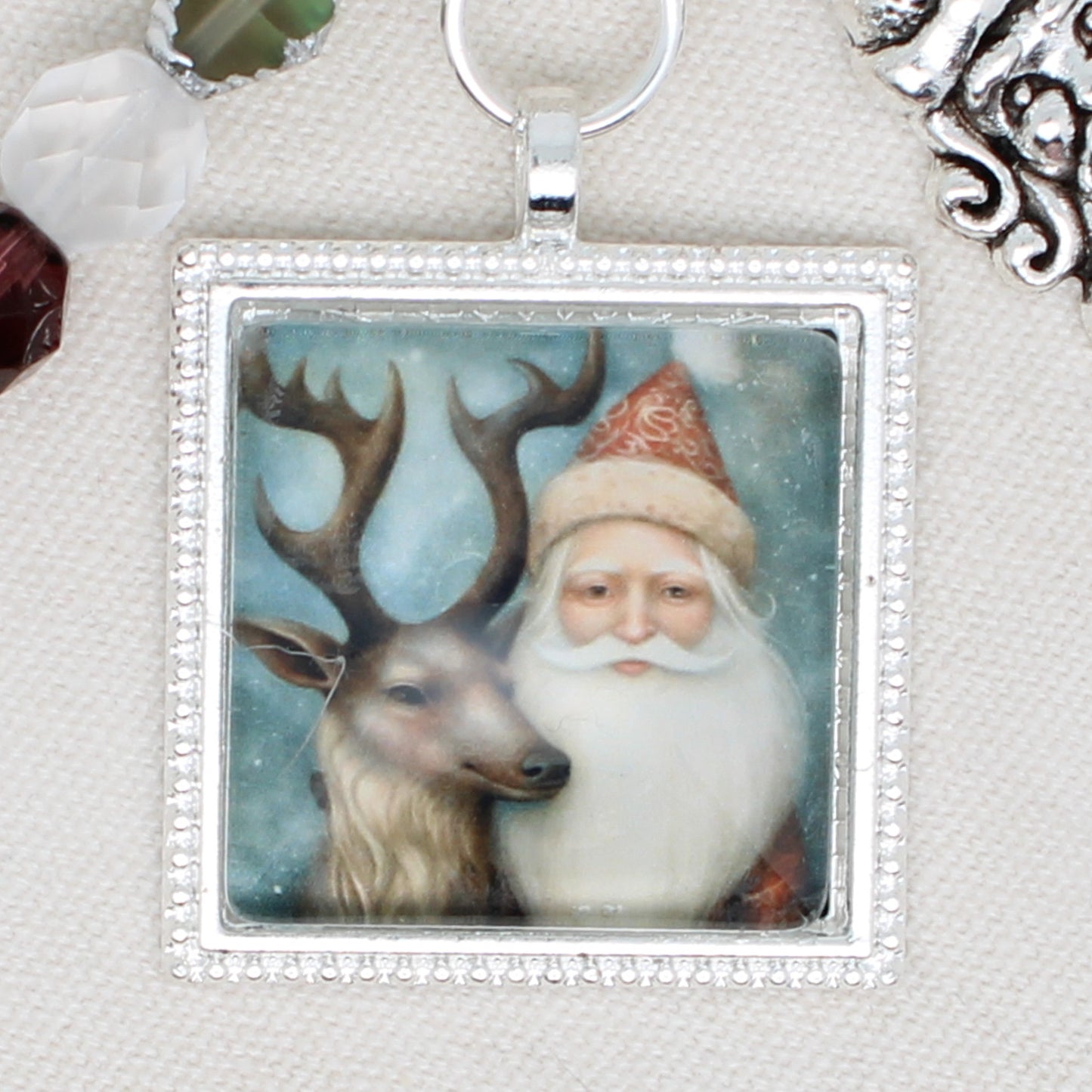 Santa Reindeer Zipper Pull/ Mini- Fob