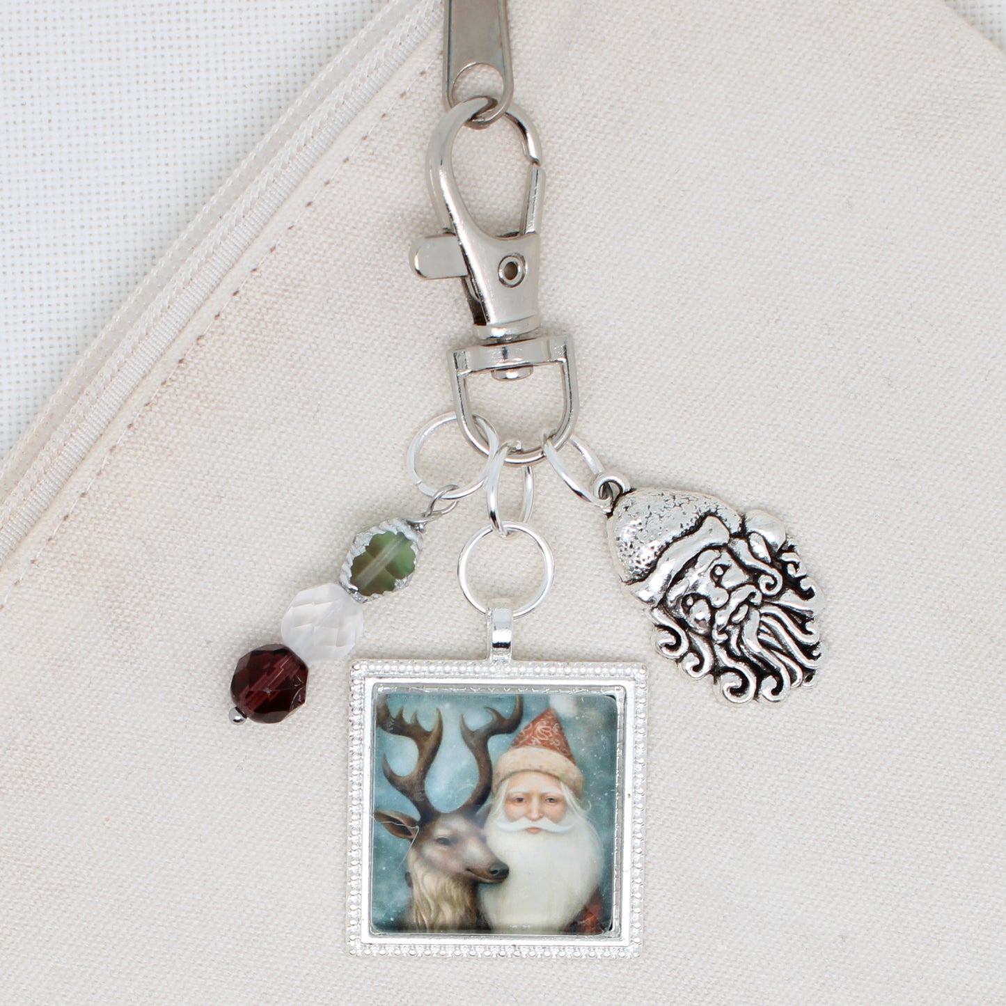 Santa Reindeer Zipper Pull/ Mini- Fob
