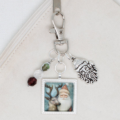Santa Reindeer Zipper Pull/ Mini- Fob