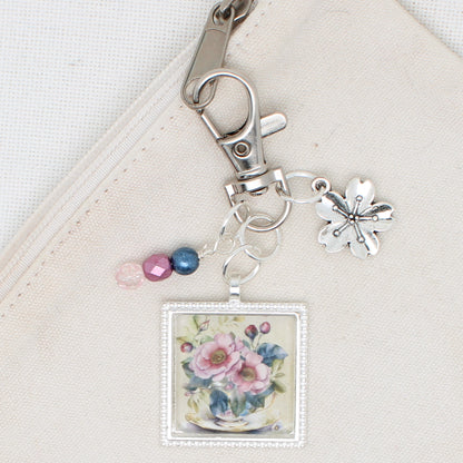 Teacup Of Flowers Zipper Pull/ Mini-Fob