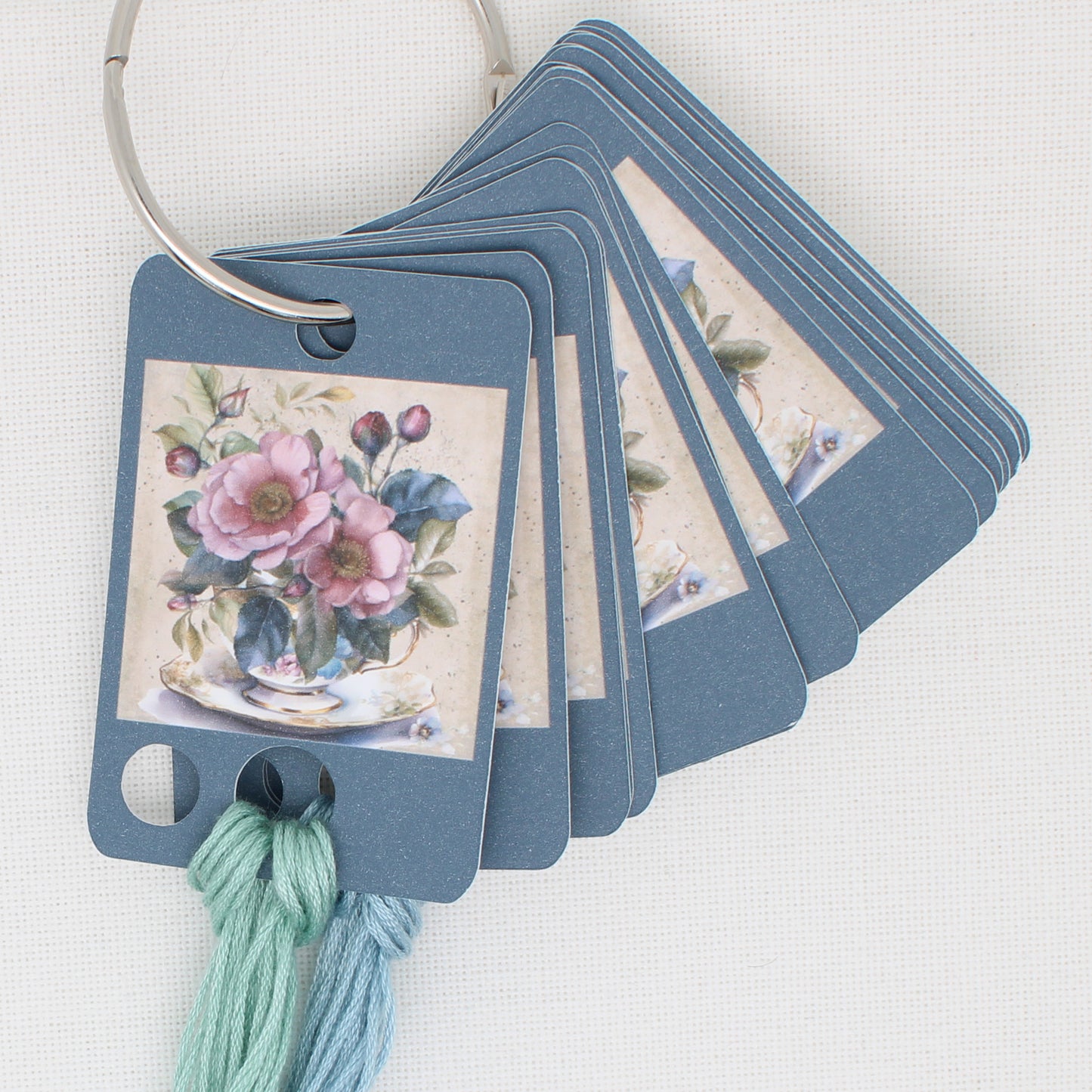 Teacup Of Flowers  Floss Cards. - Pack of 20 Cards