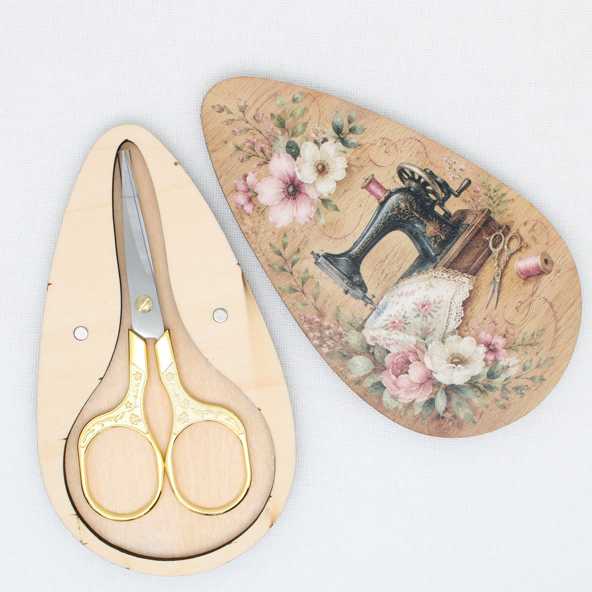 Gold Colored  Embroidery Scissors in magnetic wooden box