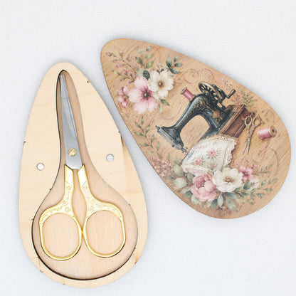 Gold Colored  Embroidery Scissors in magnetic wooden box