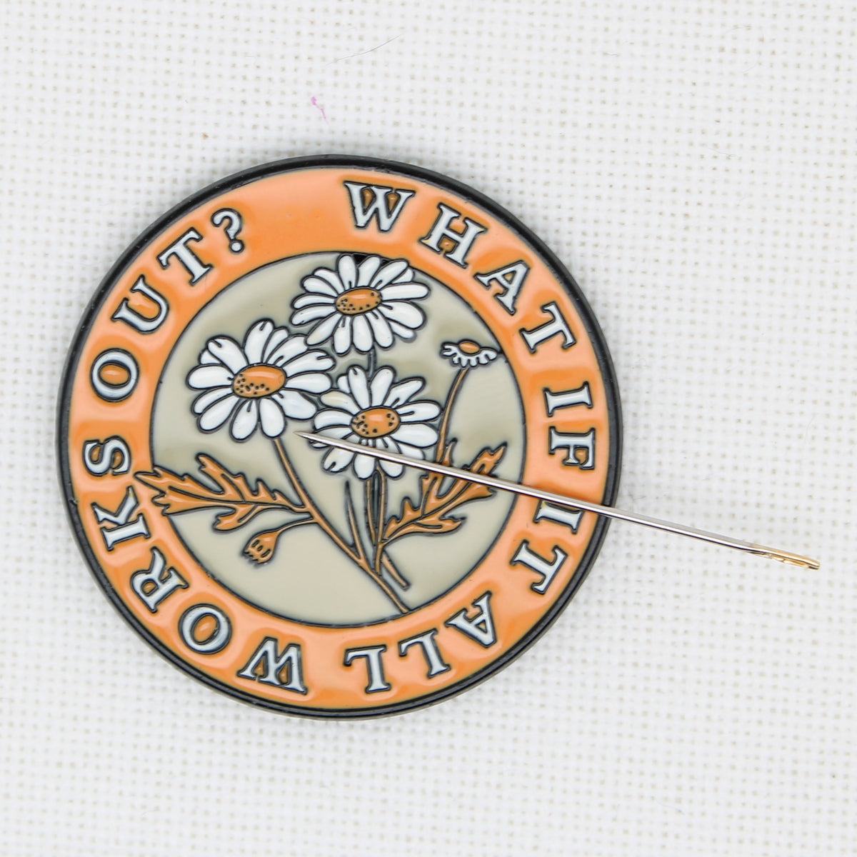 What If It Works Out  Enamel Magnetic Needle Minder For Cross Stitch
