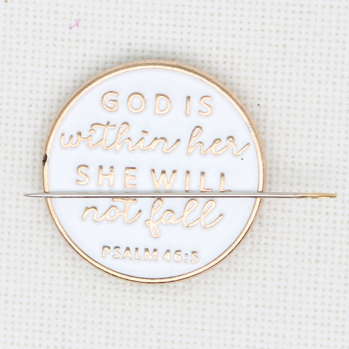 God Is Within Her Enamel magnetic Needle Minder For Cross Stitch