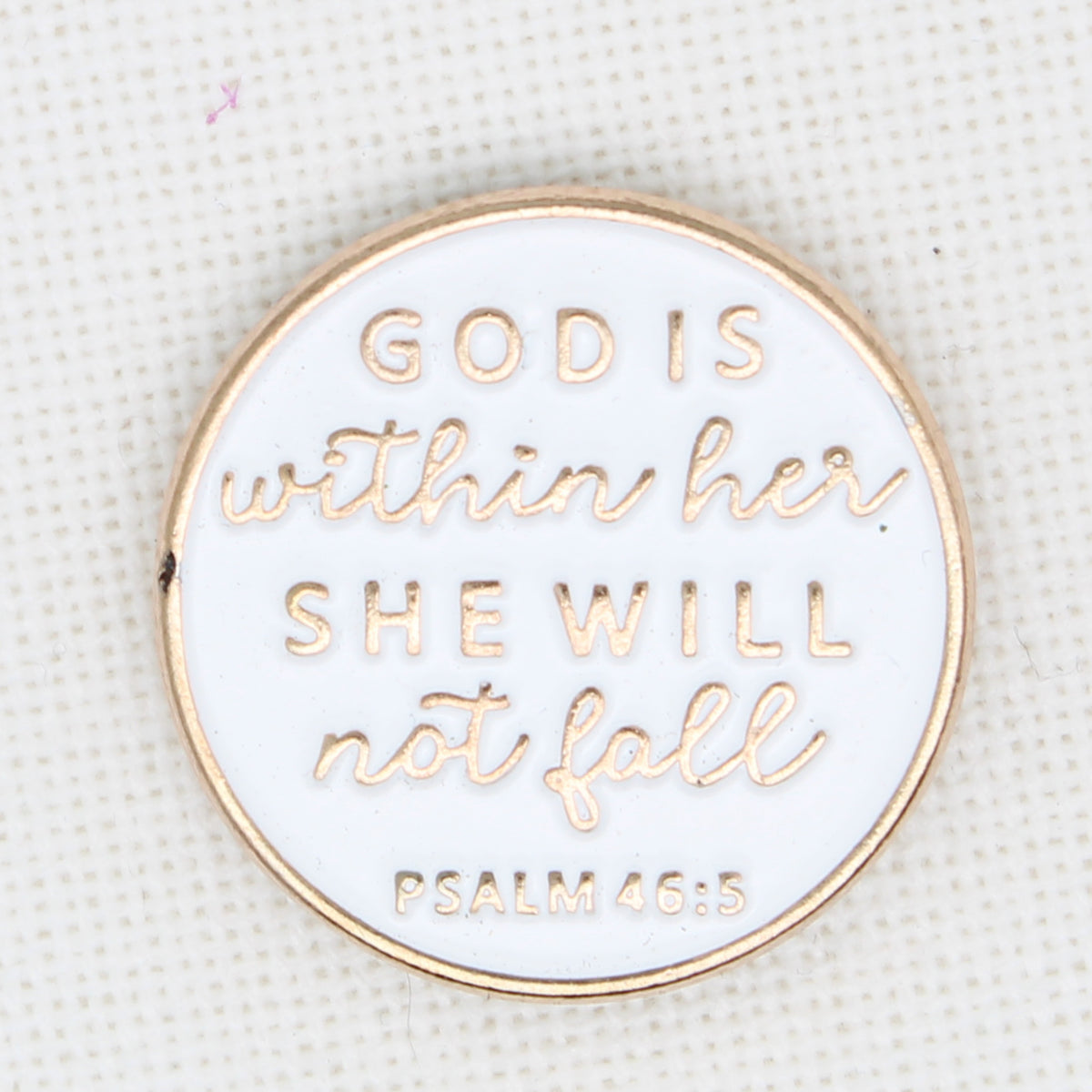 God Is Within Her Enamel magnetic Needle Minder For Cross Stitch