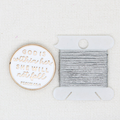God Is Within Her Enamel magnetic Needle Minder For Cross Stitch