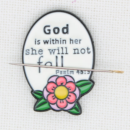God Is Within Her Enamel Magnetic Needle Minder Cross Stitch