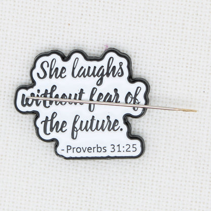 She Laughs Enamel Magnetic Needle Minder For Cross Stitch
