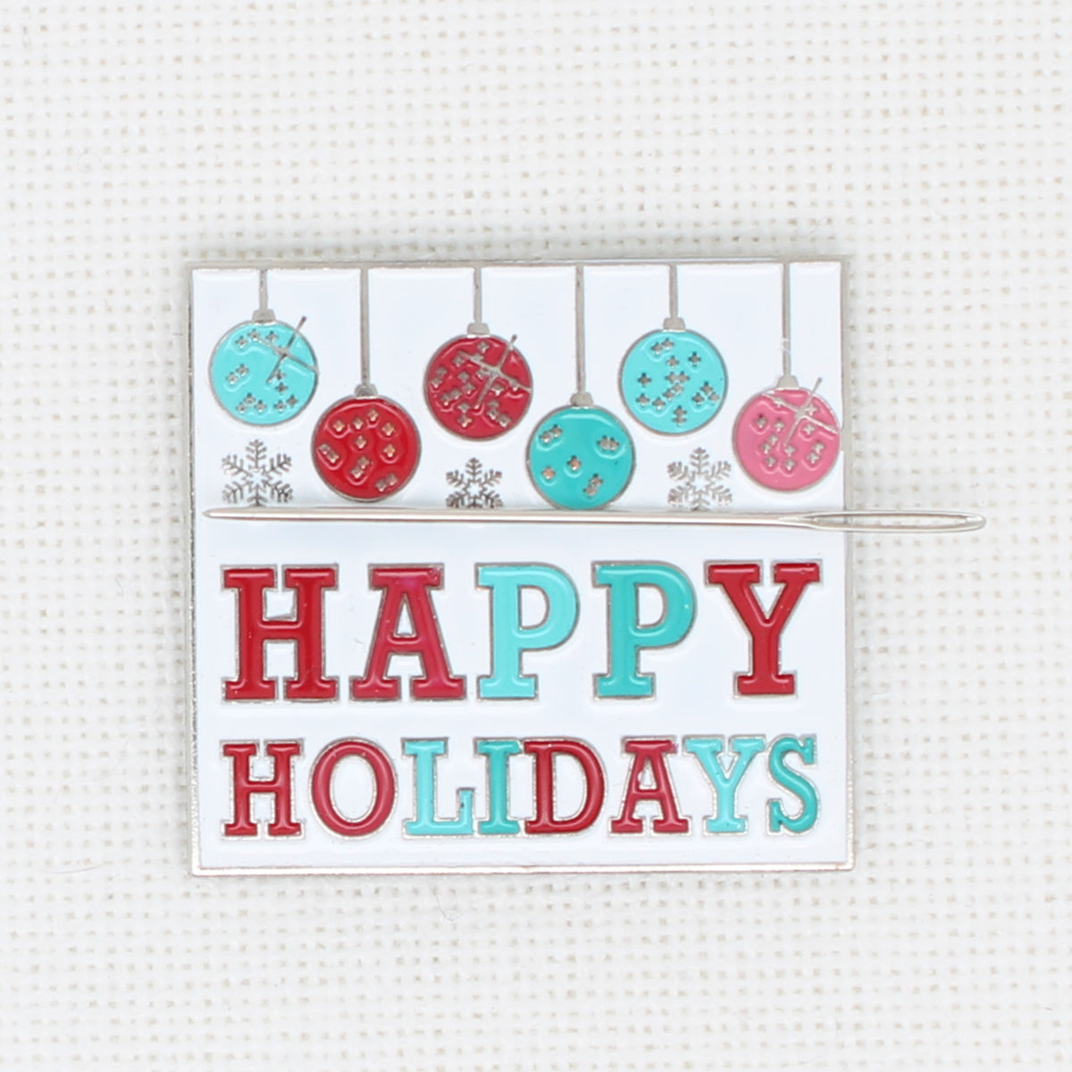 Happy Holidays Enamel Magnetic Needle Minder For Cross Stitch