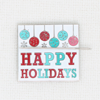 Happy Holidays Enamel Magnetic Needle Minder For Cross Stitch