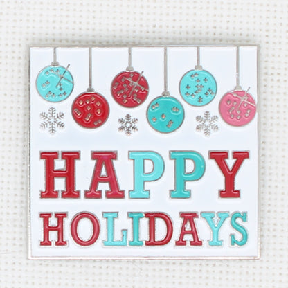 Happy Holidays Enamel Magnetic Needle Minder For Cross Stitch
