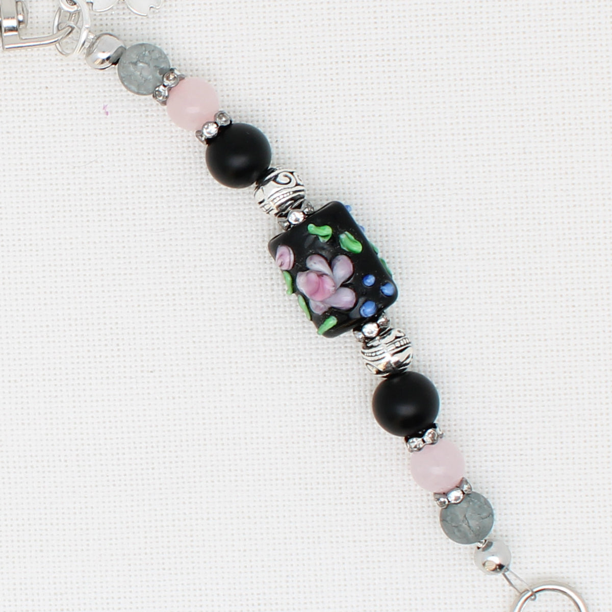 Black and Flower Double Clip Scissor Fob