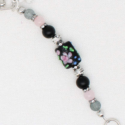 Black and Flower Double Clip Scissor Fob