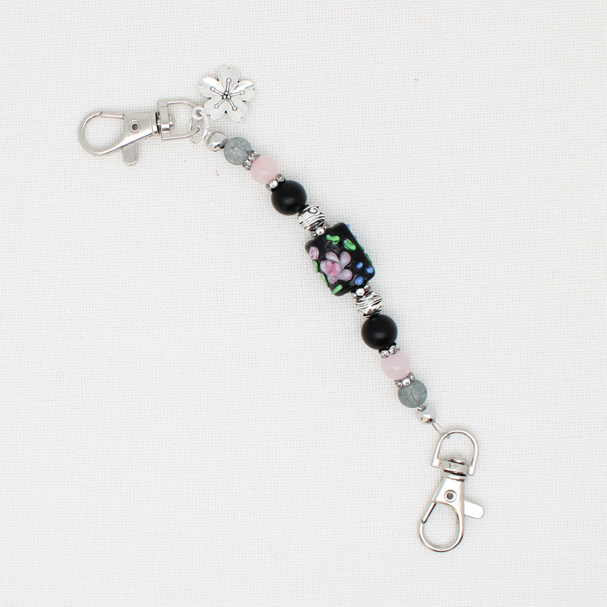 Black and Flower Double Clip Scissor Fob
