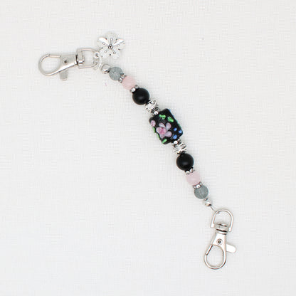 Black and Flower Double Clip Scissor Fob