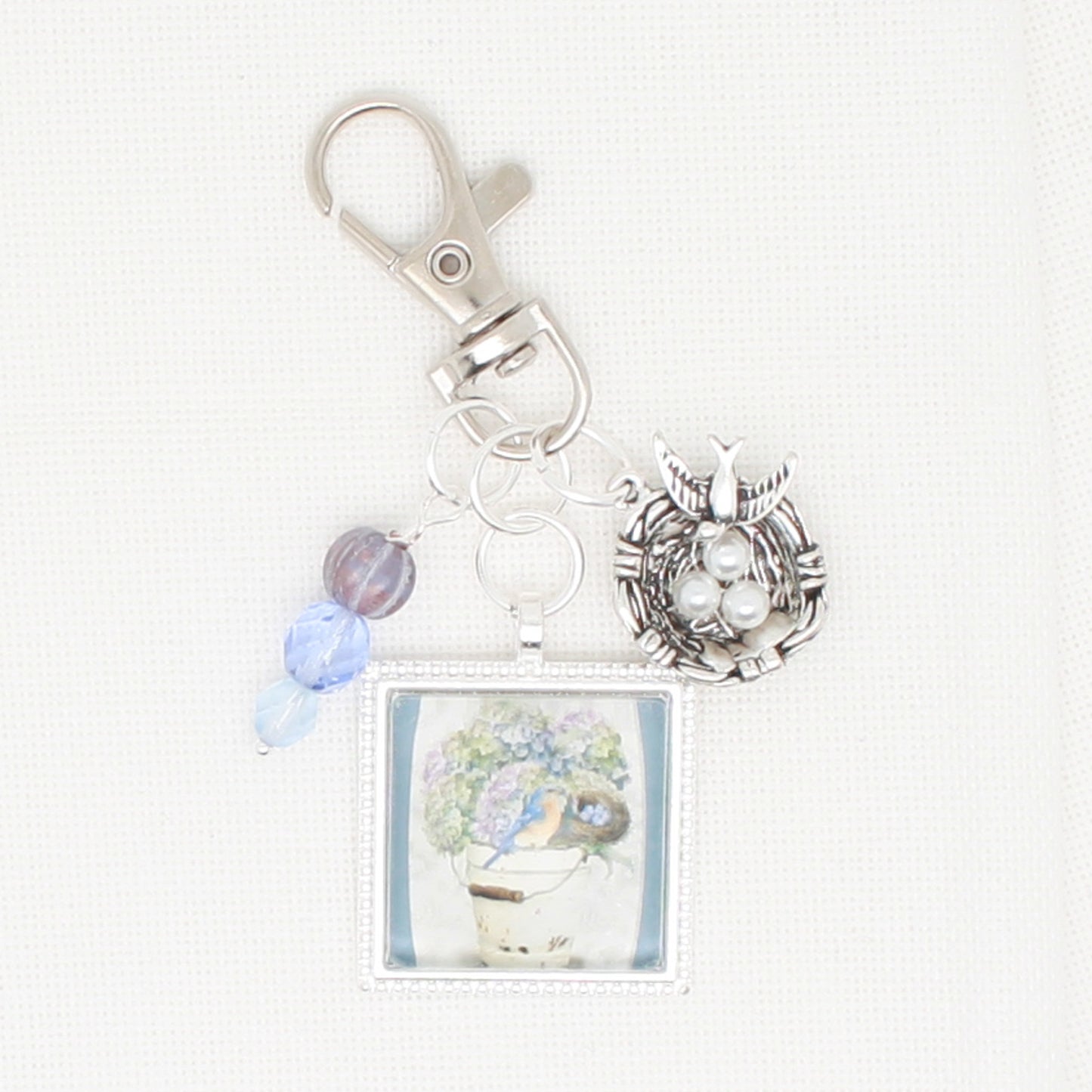 Bird And Hydrangea Zipper Pull/ Mini- Fob