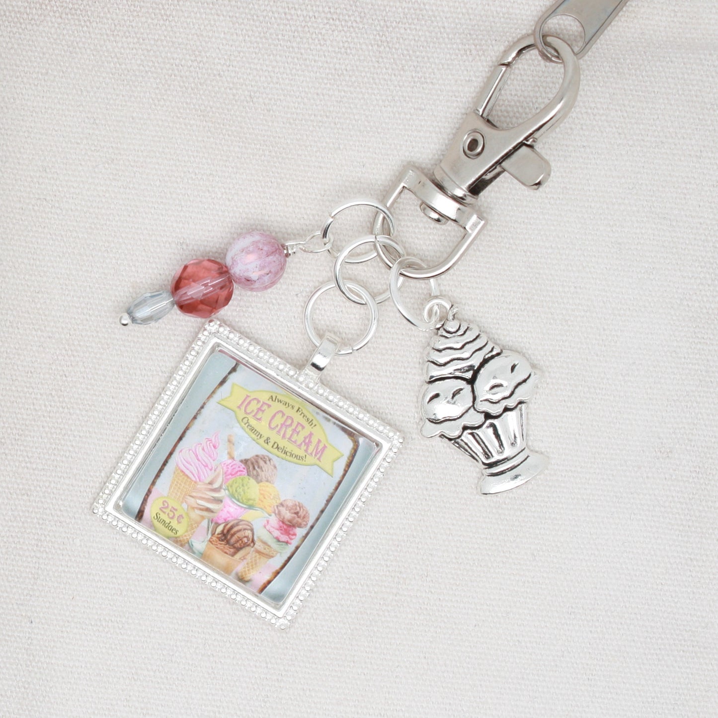 Ice Cream Zipper Pull/ Mini-Fob