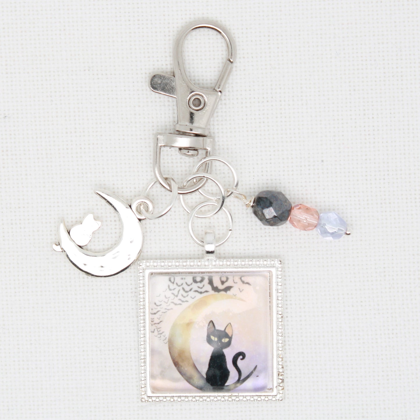 Cat On Moon  Zipper Pull/ Mini-Fob