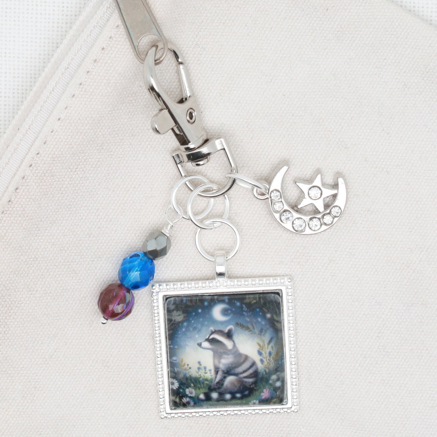 Night Raccoon Zipper Pull/ Mini- Fob