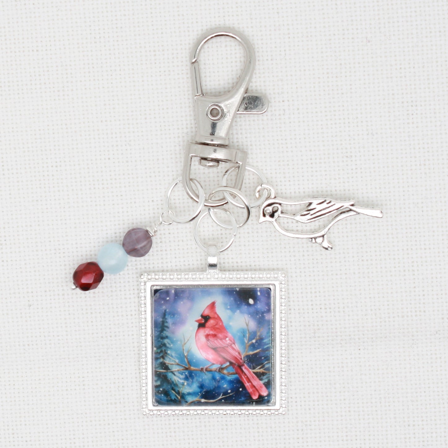 Winter Cardinal Zipper Pull