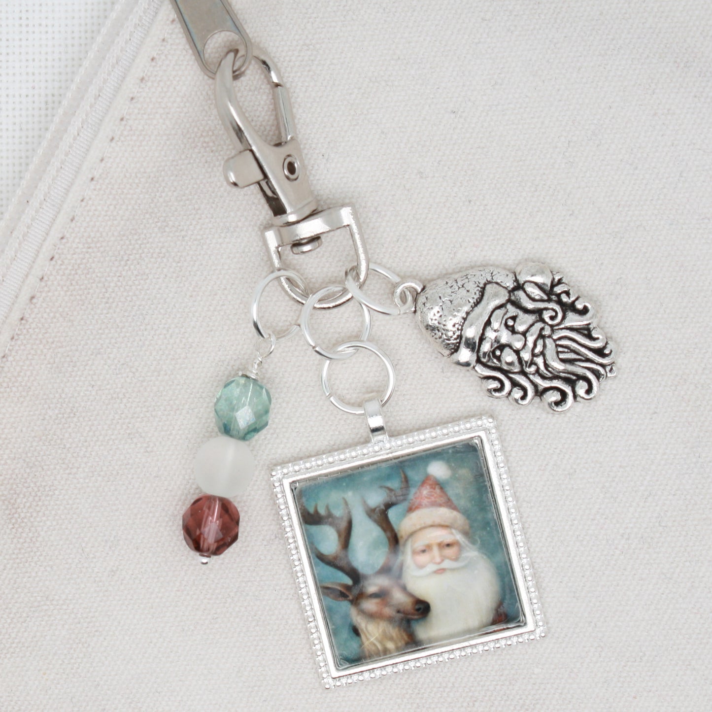 Santa Reindeer Zipper Pull/ Mini- Fob