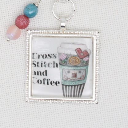 Cross Stitch And Coffee  Zipper Pull/ Mini- Fob