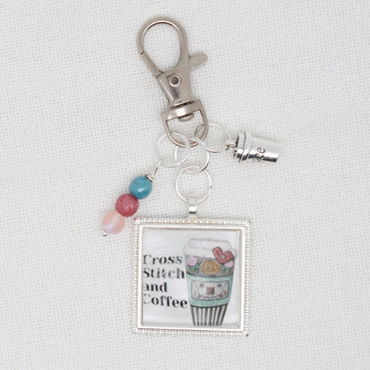 Cross Stitch And Coffee  Zipper Pull/ Mini- Fob