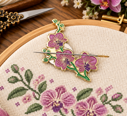 Orchid Enamel Magnetic Needle Minder For Cross Stitch