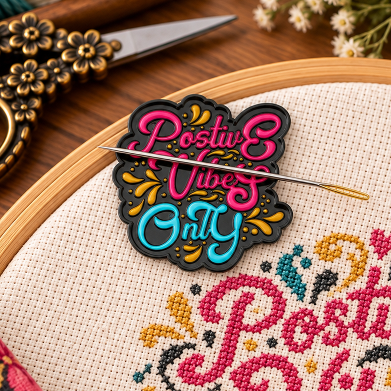 Postive Vibes Only Enamel Magnetic Needle Minder For Cross Stitch