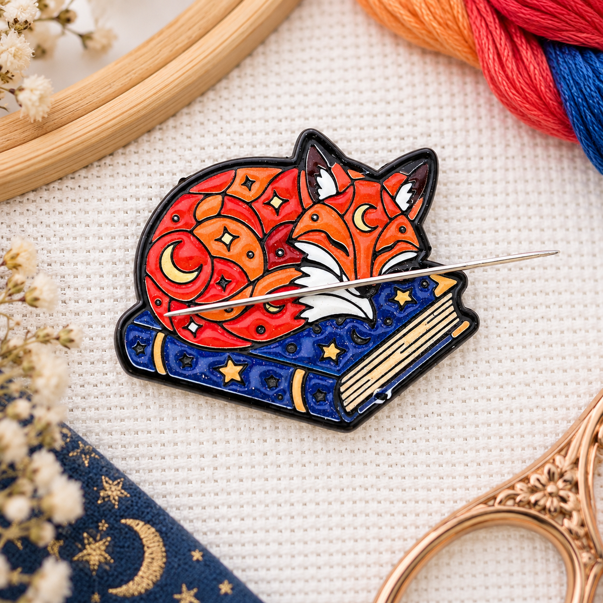 Sleeping Fox  Enamel Magnetic Needle Minder For Cross Stitch